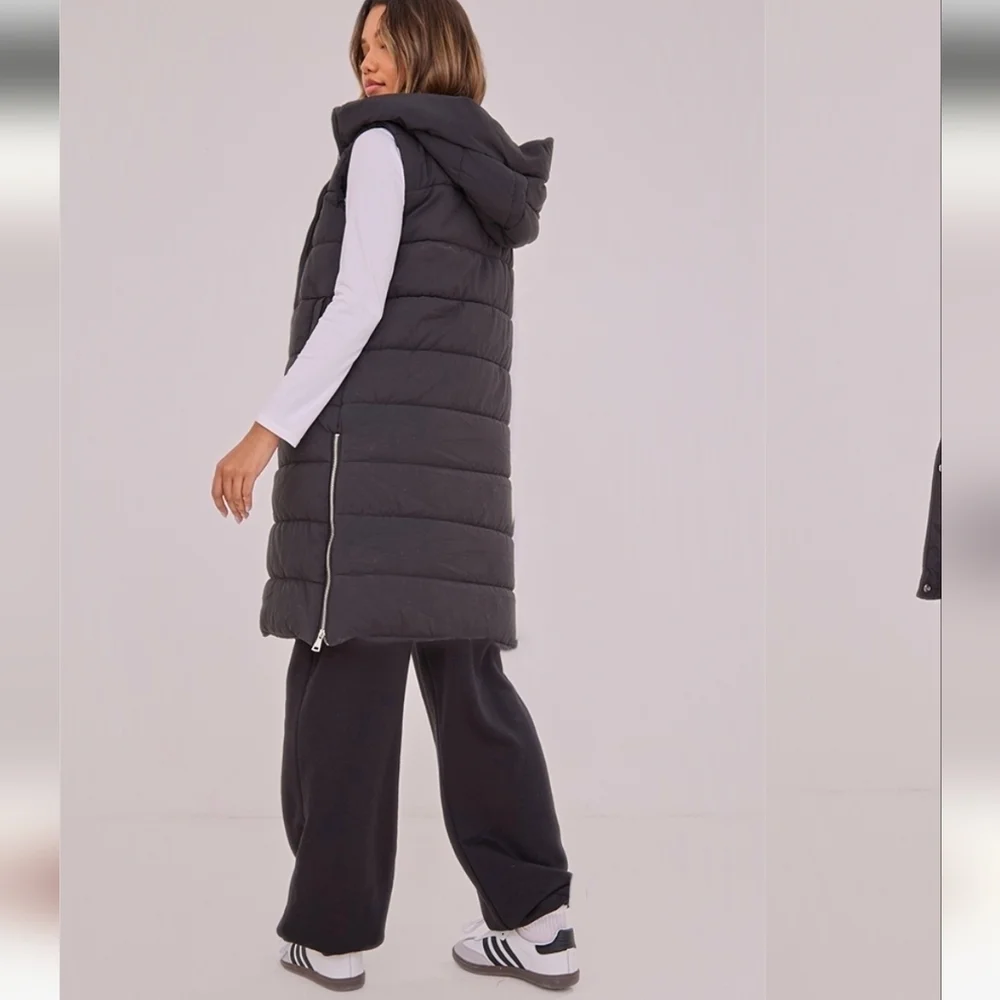 PrettyLittleThing Plus Size Black Nylon Padded Oversized Vest NWT
